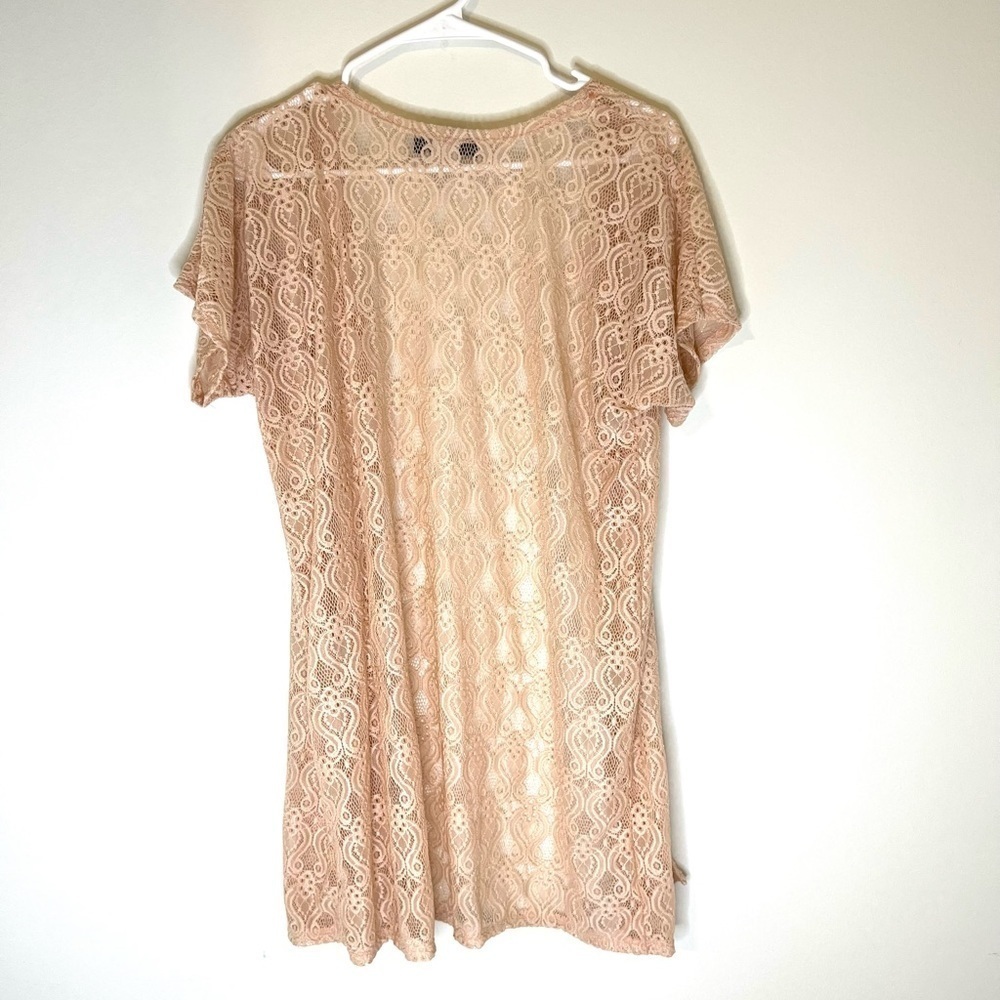 2/$30 Elizabeth - Pink Lace Short Sleeve Open Front Kimono Size M - Picture 4 of 5